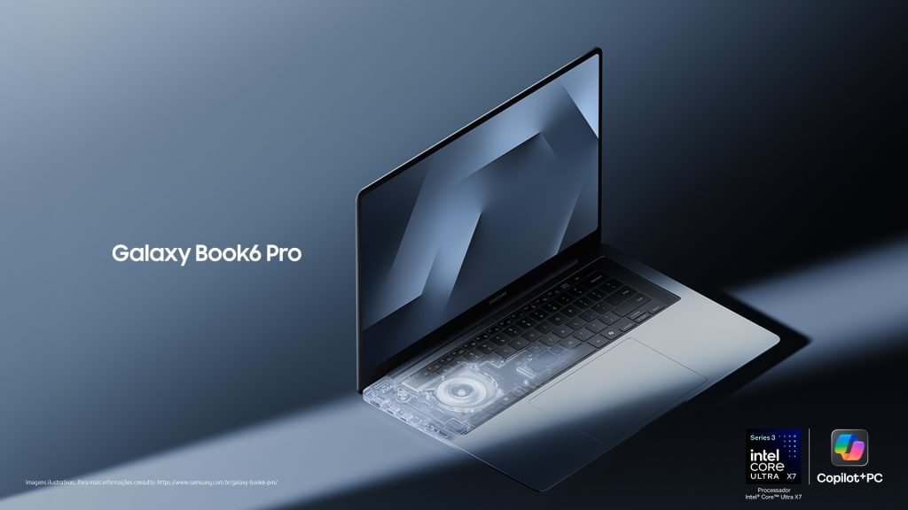 Foto ilustra o notebook Galaxy Book6 Pro